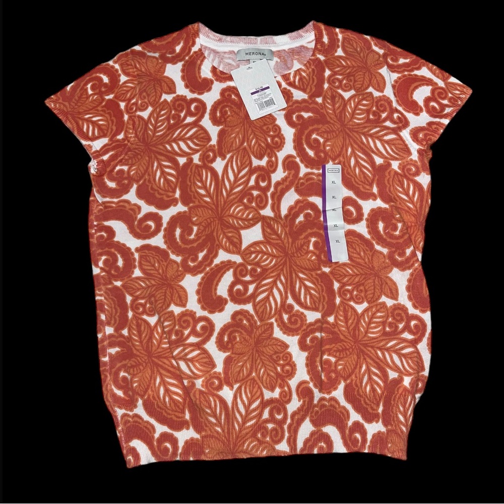 COPY - Merona Orange Paisley Floral Light Sweater